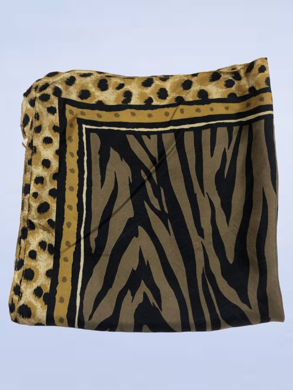 Vintage Silk Scarf Mixed Animal Print Zebra Leopard Pattern Square Neck Head Wra